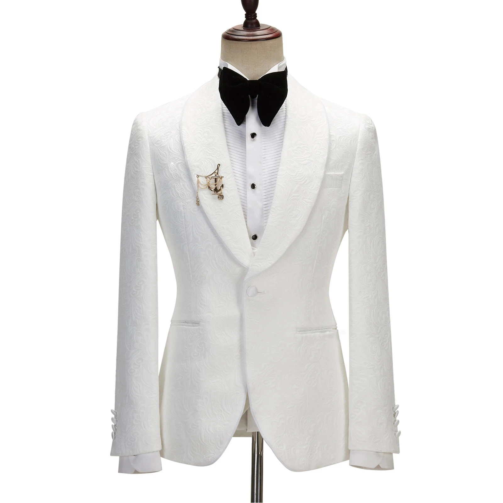 Elegant White Business Suit for Men - Jacquard Shawl Lapel Prom Outfit main image 1