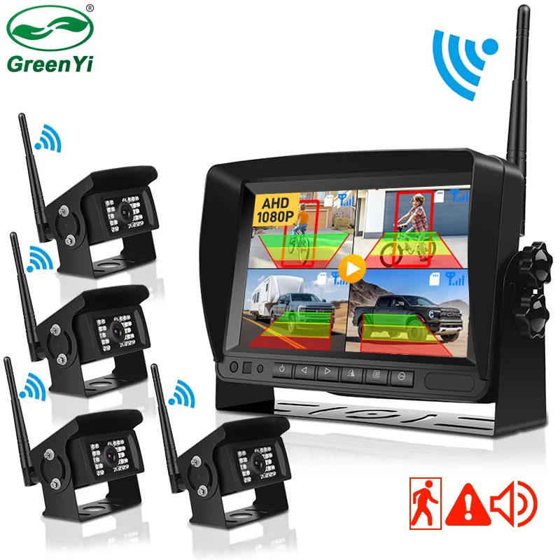 트럭/트레일러/버스/RV/픽업/트레일러용 7인치 WiFi 모니터가 장착된 AHD 1080P 디지털 무선 DVR 레코더 역방향 백업 카메라