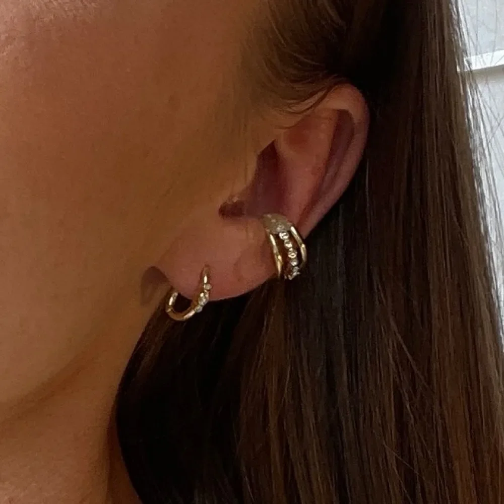 3pair/set Minimalist C-shape Earclips Shining CZ Zircon Small Circle Round Hoop Earrings for Women Girls Stainless Steel Jewelry