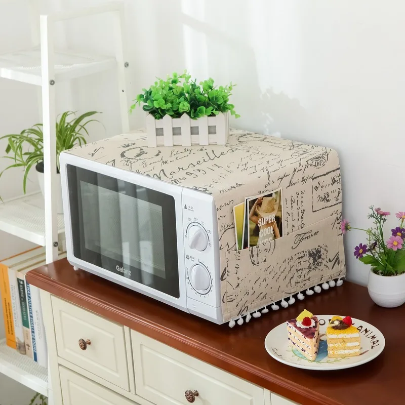 Qinf Microwave Oven Shell Kitchen Oil Dust Waterproof Shell Toaster Double Pockets Oven Dust Home Decoration 