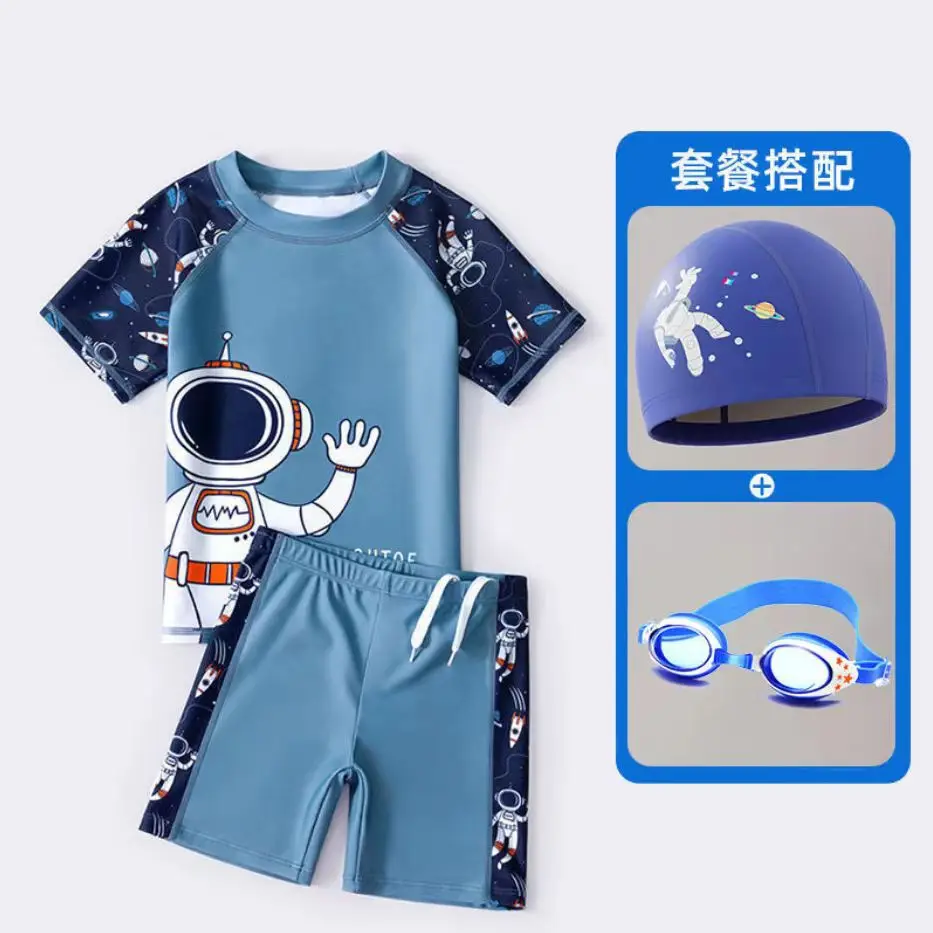 Spaceman Print Swimsuit for Boys, Swimming Wear for Holiday
