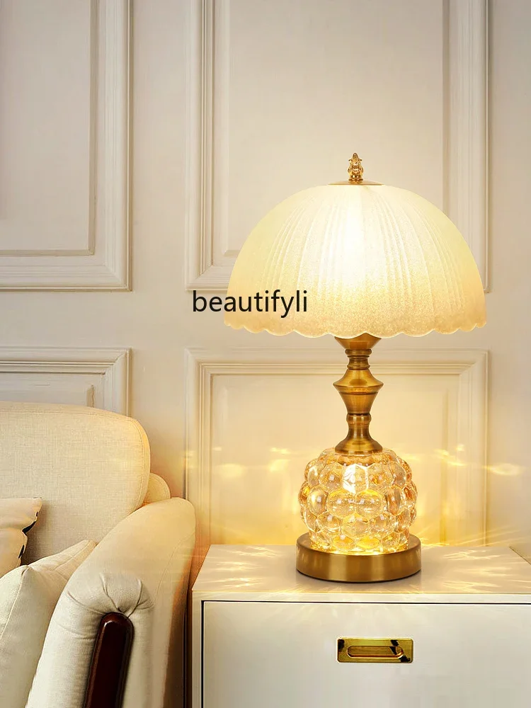 

European Entry Lux Modern Creative Advanced Cream Style Glass Remote Control Bedside Table Lamp