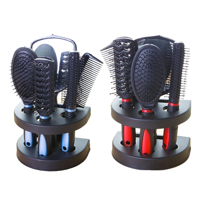 5-Pack Comb Brush Set with Mirror Hair Brush Holder Professional Massage Comb Cosmetic Hair Styling Tool Set