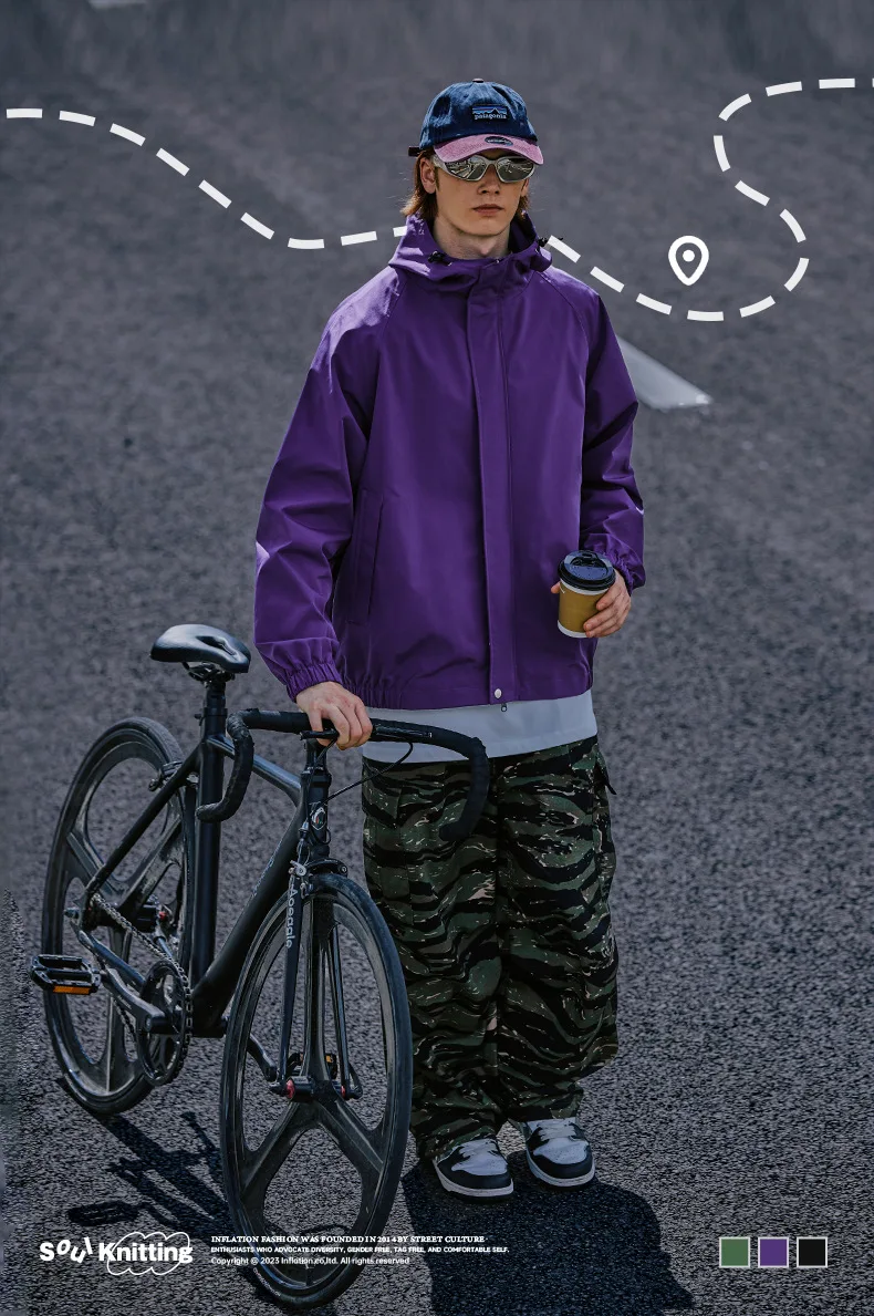 Viya 3-color minimalist zip-up jacket for autumn and winter windproof hooded loose men's jacket