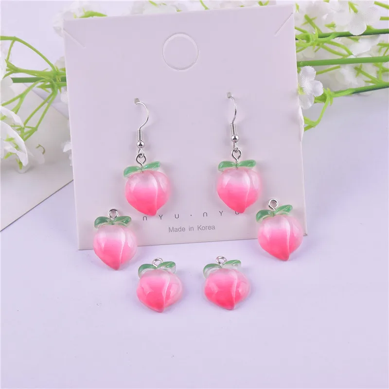 

20pcs/lot Lovely Peach Fruit Resin Charms Pendant for Earring Necklace Jewelry Making Craft DIY 15*18mm