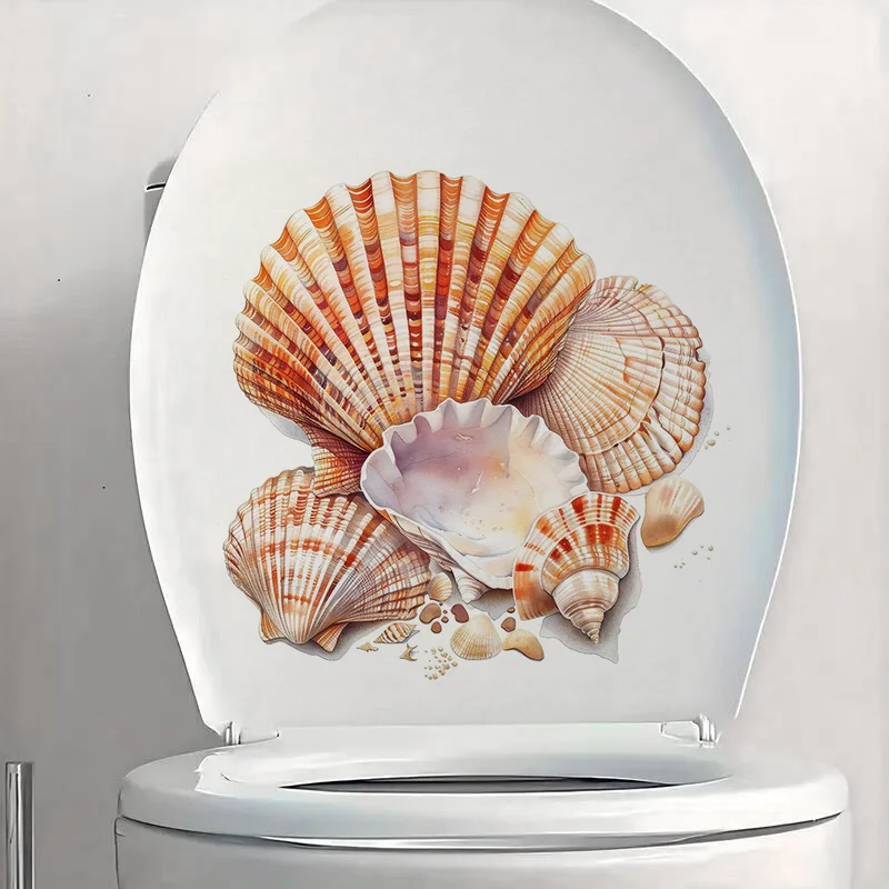 Watercolor Sea Shells Self-Adhesive Wall Decal-Removable, Reusable PVC Sticker for Bathroom, Kitchen & Living Room Decor