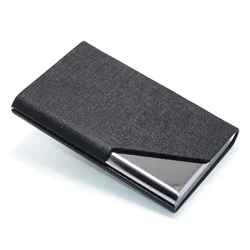 Sleek Waterproof PU Leather & Metal Business Card Holder (Black)