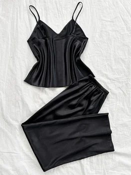 بيجامة كاجوال بسيطة بلون سادة ورقبة على شكل حرف V، بيجامة نسائية بسيطة ومريحة مكونة من قطعتين 2