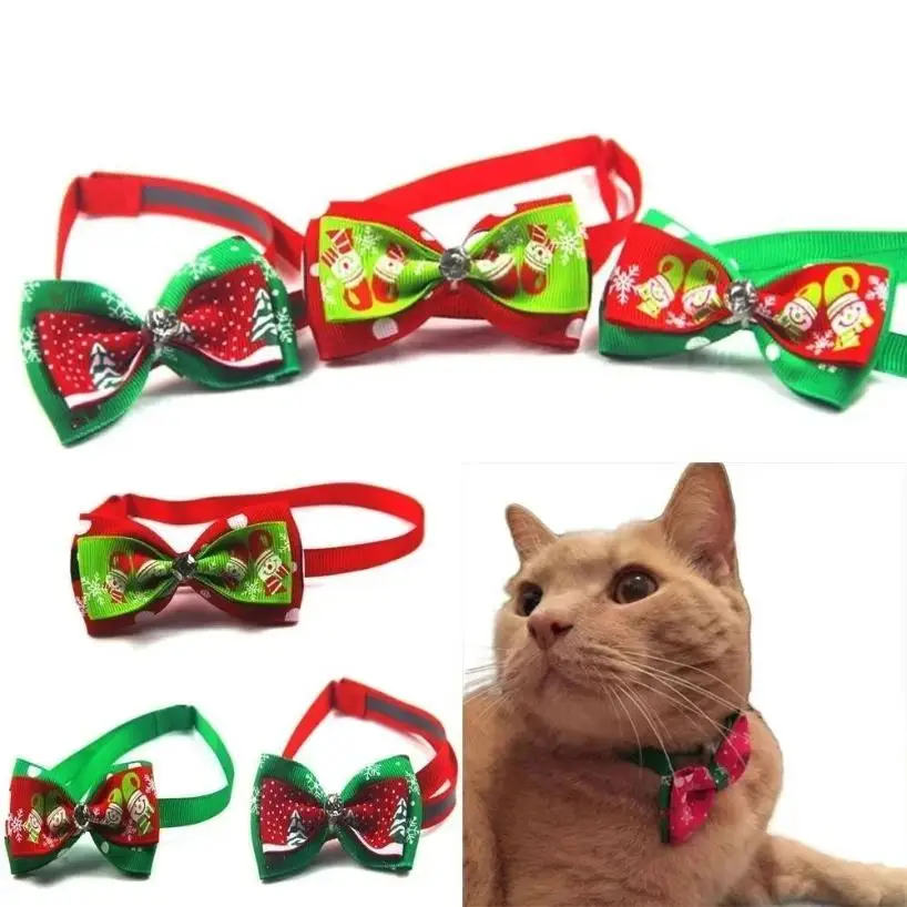 1 Pcs New Red And Green Christmas Collection Pet Bowtie Handmade Jewelry Collar Cat And Dog Cute Bowtie Pet Accessories