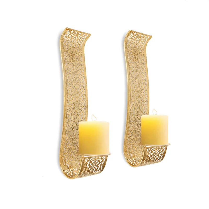 NordicGoldWallHangingCandleHolderBlackIronCandlestickforArt