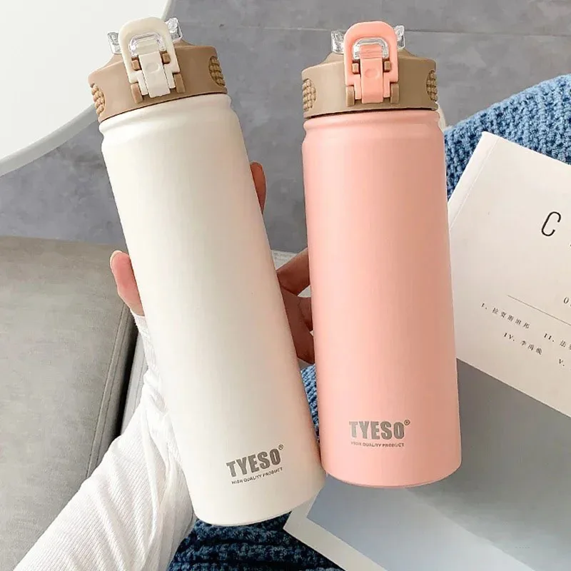Thermal Mug Thermal Water Bottle Stainless Steel Water Bottle Stainless Steel Thermos Bottle Water Bottle Stainless Steel Cup Stainless Steel Thermos Cup Tyeso 600/750ML Thermos Bottle Straw Car Thermal Cup Sports