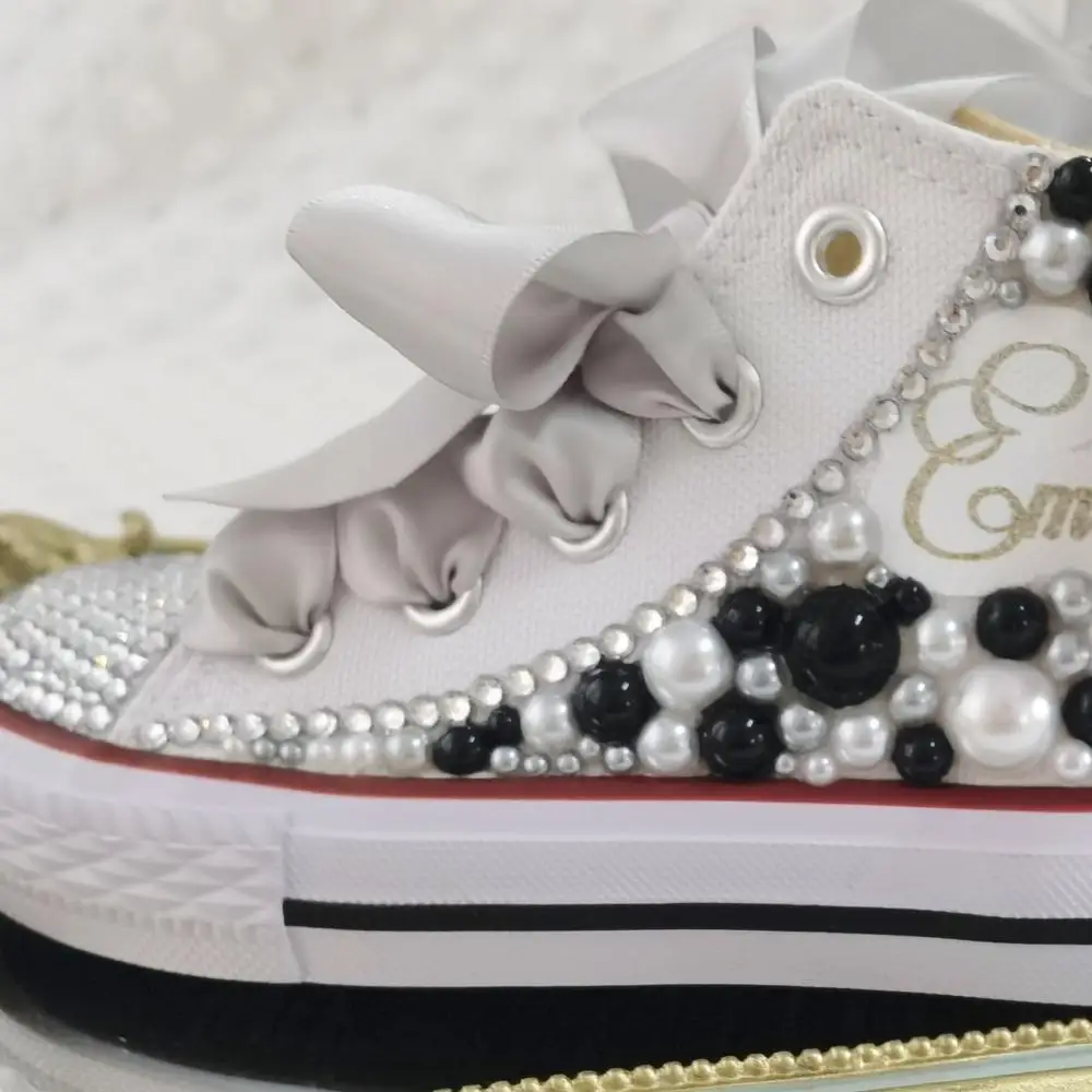Customized Your Name Original Kid Canvas Shoes Sparkle Rhinestone cow Inspired Baby Girl Handmade Gift Crystal Flats Sneakers 4