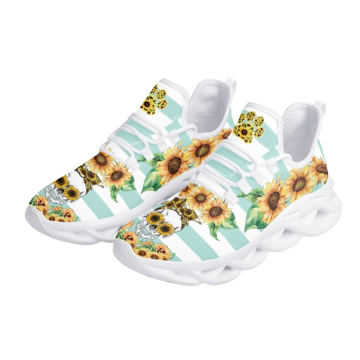 INSTANTARTS Air Cushion Sneakers 2023 Breathable Mesh Swing Shoes Pretty Sunflower Skull Dow Paw Design Casual Footwear Tennis
