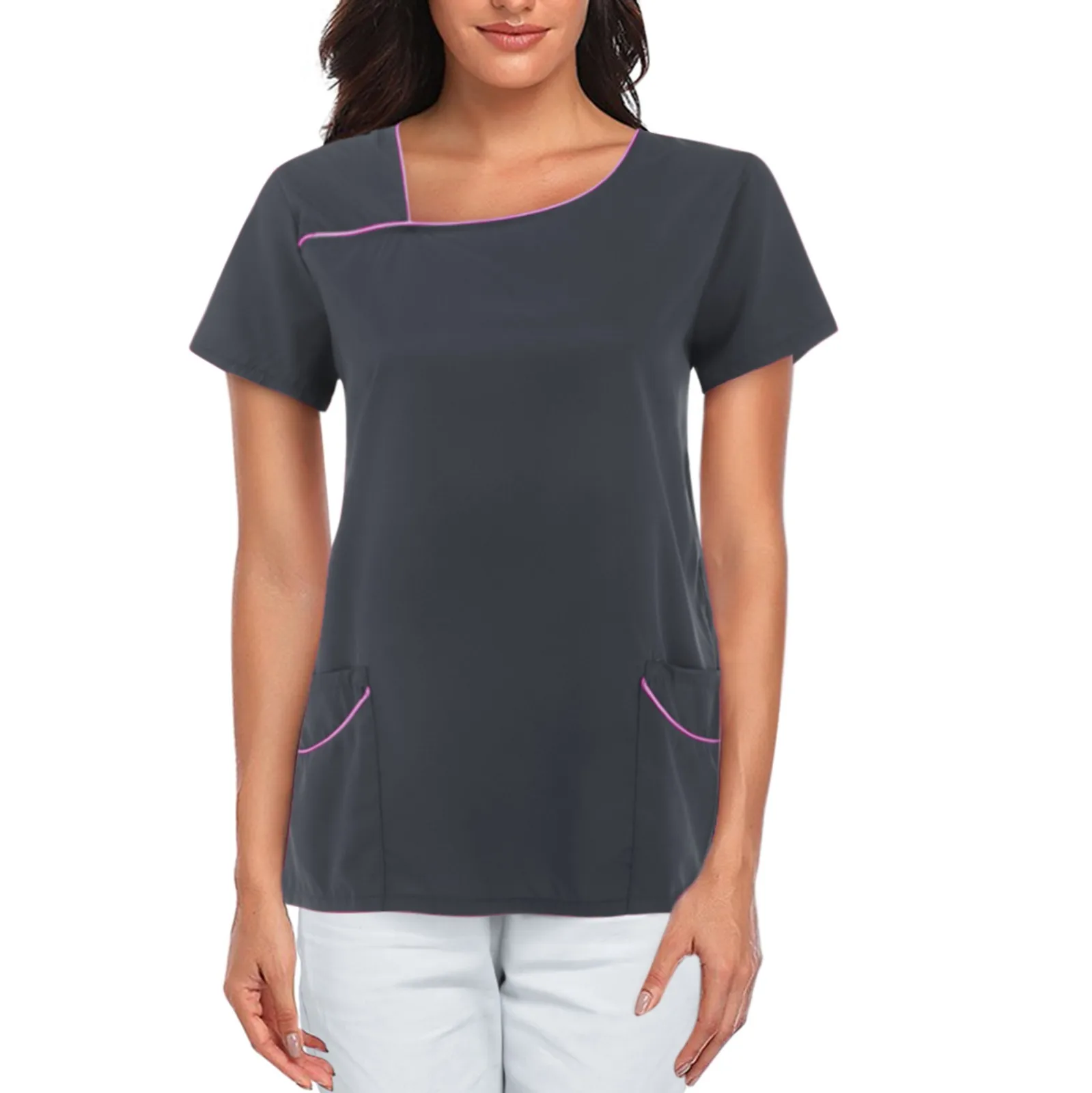 

Women Summer Breathable Short Sleeve Work Uniforms Fashion Style Scrubs Blouse High Quality Clinic Nursing Spa Work Clothes