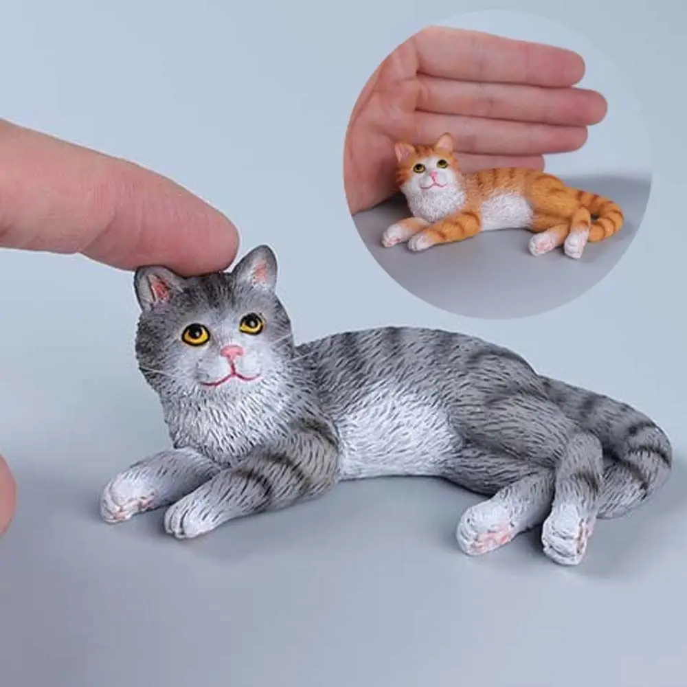 Creative Miniature Cat Ornament Cartoon Simulation Cat Pet Model Kitten Model Resin Lying Cat Statue Office Desk Decor