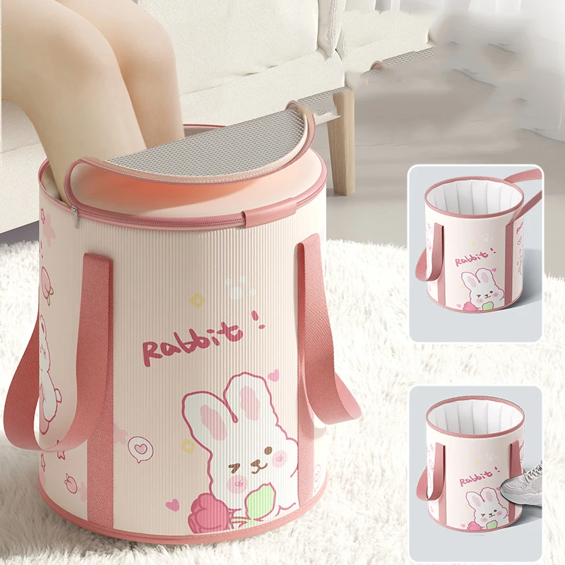 Foldable Foot Bath Bucket Easy to Carry Thickened High Temperature Resistance Cartoon Aluminum Film PVC