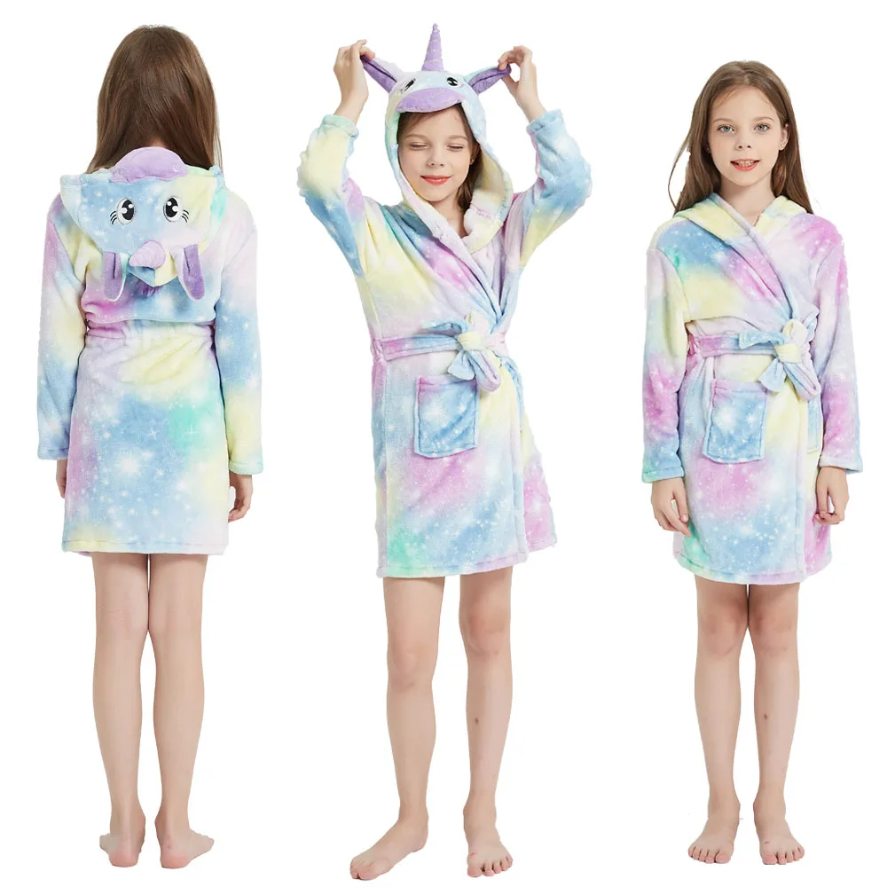 Children Bath Robes Flannel Winter Kids Sleepwear Robe Teenage Pijamas Nightgown For Boys Girls Pajamas 4-14 Years Girl Clothes