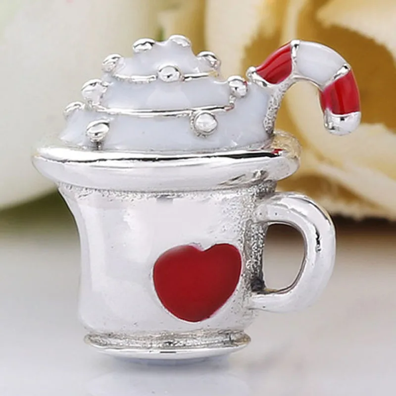 

Original Red Enamel Love Heart Ice Cream Cup Warm Cocoa Beads Fit 925 Sterling Silver Charm Bracelet Bangle Diy Jewelry