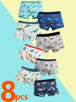 4/8 pezzi ragazzi boxer set slip bambini biancheria intima di cotone mutande del bambino adolescente cartone animato dinosauro stampa morbida mutandine per bambini 2-15 anni 1