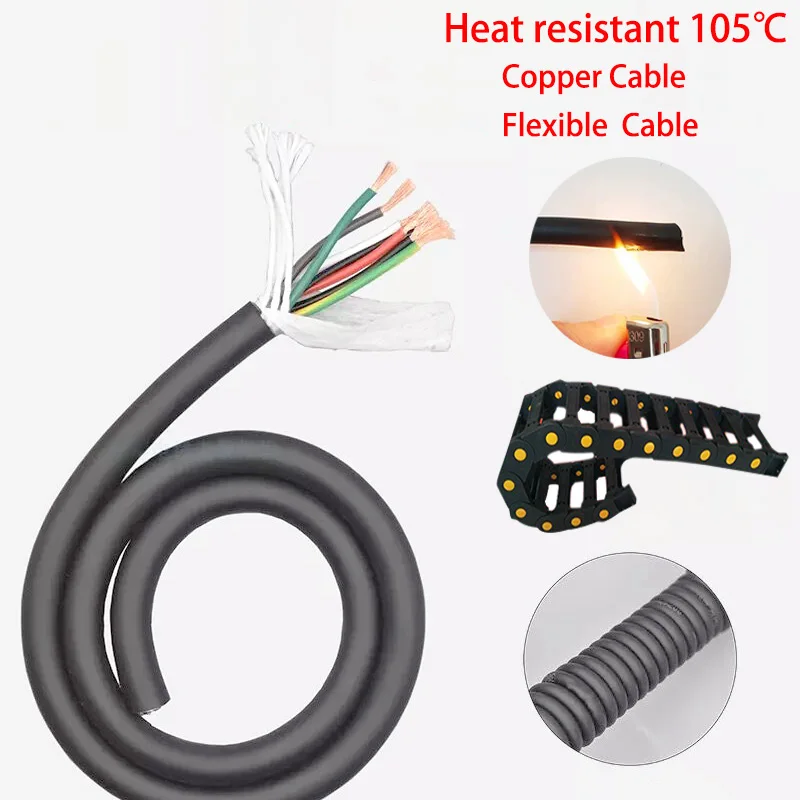 Cavo In Rame Trvv Resistente Al Calore 105 ℃ 26 24 22 20 18 17Awg 2/3/4/5/6/7/8Core Cavo Resistente All'Olio Cavo Flessibile In Pvc Nero Cnc