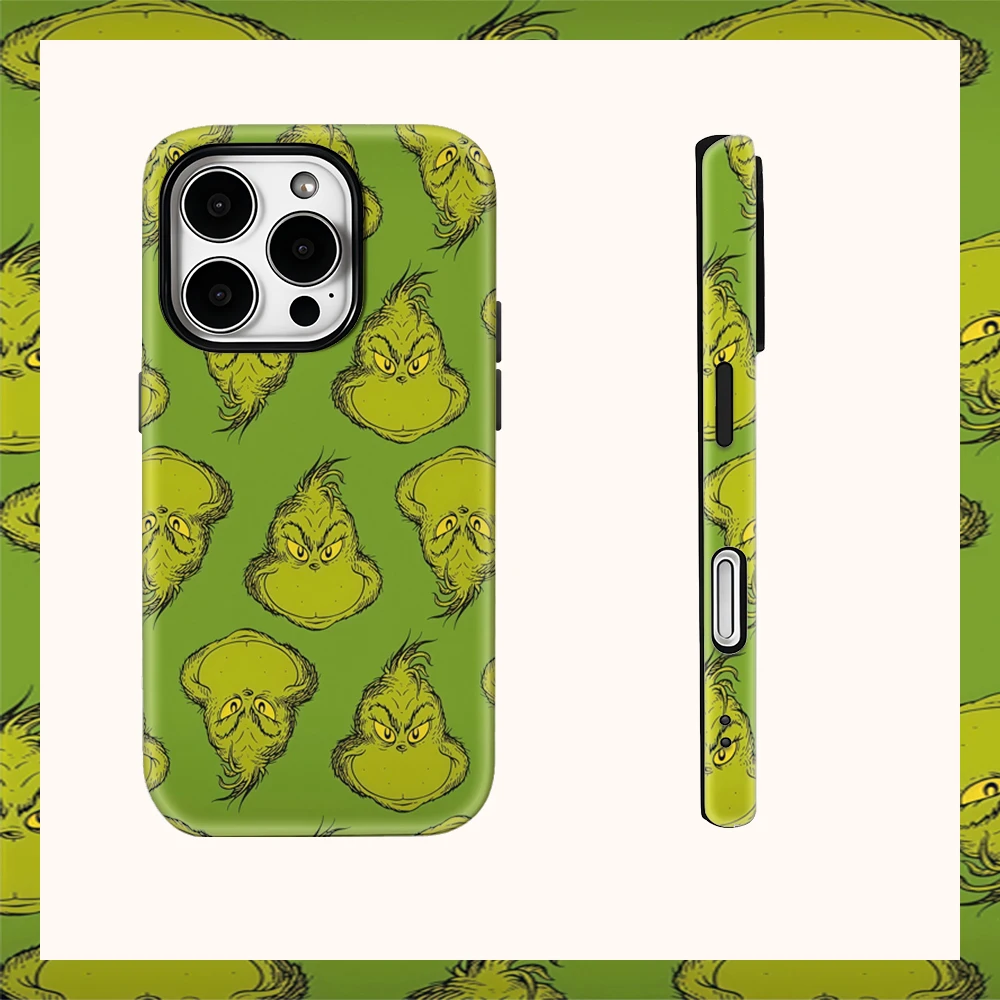 Luxury Double-Layer Christmas Phone Case with Grinch Design