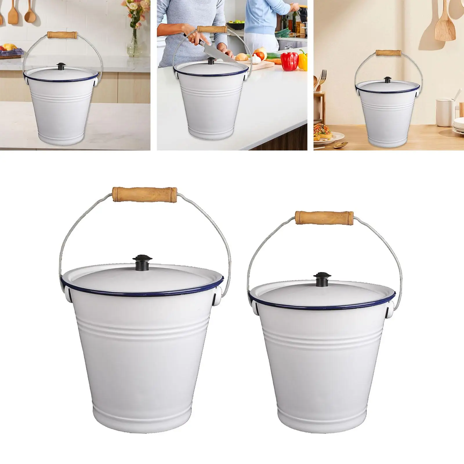 Enamel Bucket Milk Bucket Food Bin Multiuse Rustic Ice Water for Kitchen Garden Outdoor Activities Organizing ice bucket