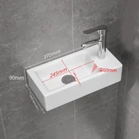 32/33/37cm Small Apartment Bathroom Sink Wall-mounted Ceramic Washbasin Balcony Washroom Corner Hanging Basin with Faucet Set 1