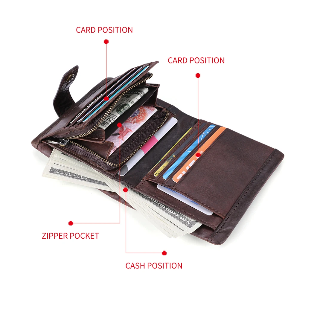 Men's casual leather wallet rfid multi-card Money clip retro cowhide short Card holder gentleman Coin Small purses