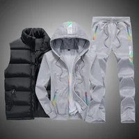 Sweat Suit New Winter Men’s Clothing Men Sets 3 Pieces Vest Hoodie Set Fleece Zipper Casual Sport Sweatpant Men Tracksuit Outfit