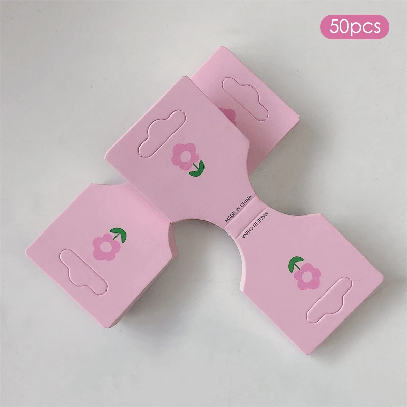 핑크 플라워 접이식 포장 판지, 수제 목걸이 팔찌 머리띠 디스플레이 카드, 소매 행잉 라벨, 50 개