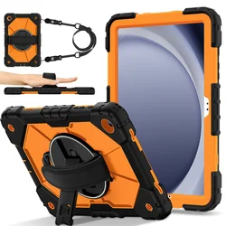 Rugged Armor Tablet Case with 360° Rotation, Hand Strap, and Kickstand - Shockproof Protection Cover, 8.7 - Inch for Tab A9 plus 11 inch (Black Orange)