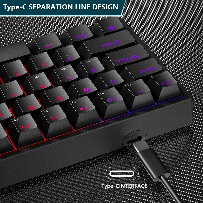 Mini Teclado Mecânico para Jogos Tipo-c com Fio 61 Chaves Rgb Hotswap Pbt Keycaps 60 Ergonomia K620 - Imagem 6