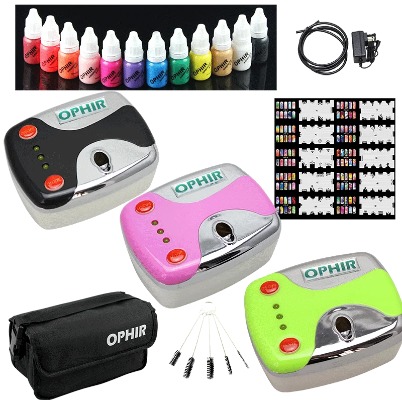Ophir Airbrush Nail Art Set 0.3mm Airbrush Kit With Air Compressor 12
