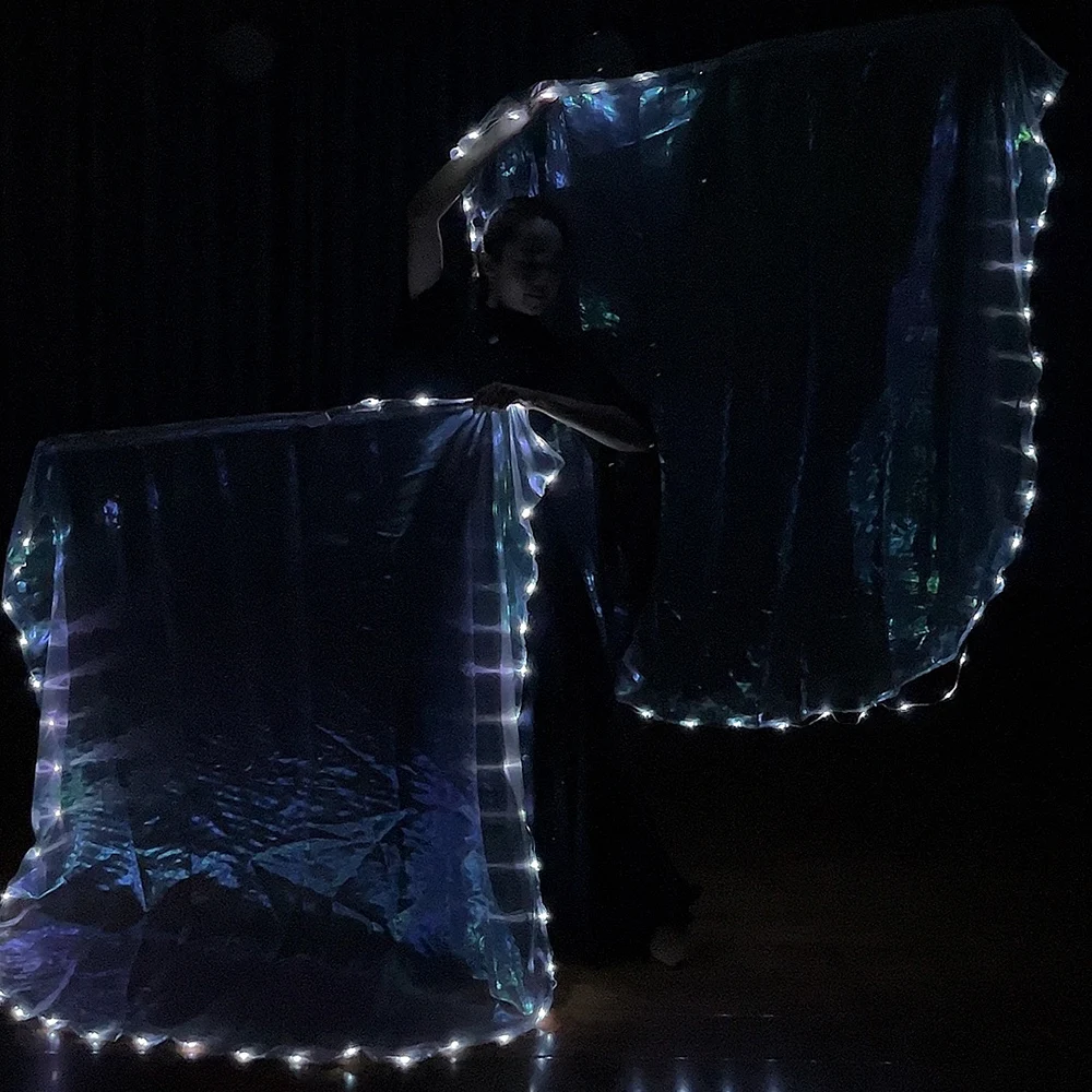 New LED Luminous Flag White Fabric with Switch Dance Props Performance Costumes Belly Dance Performance Props Fan Practice Fan