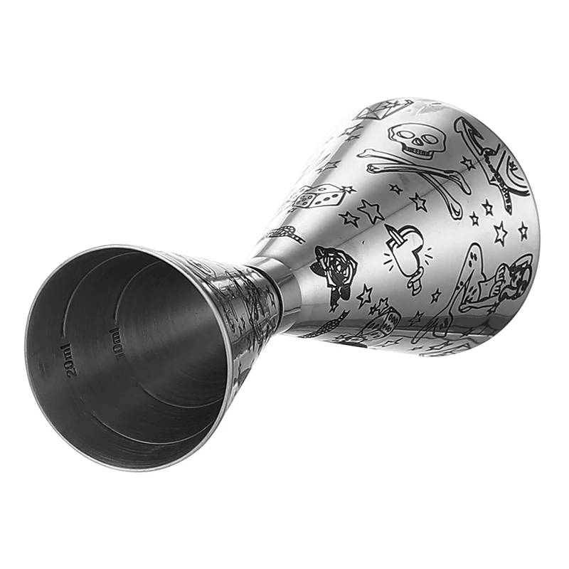 Assorted stainless steel cocktail jiggers for precise drink measurement in different sizes and finishes