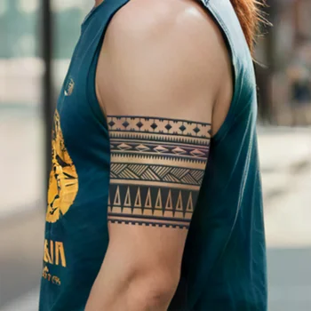 Bracciale con motivo geometrico, tatuaggio temporaneo impermeabile, durata 1-2 settimane, tatuaggio finto semipermanente realistico