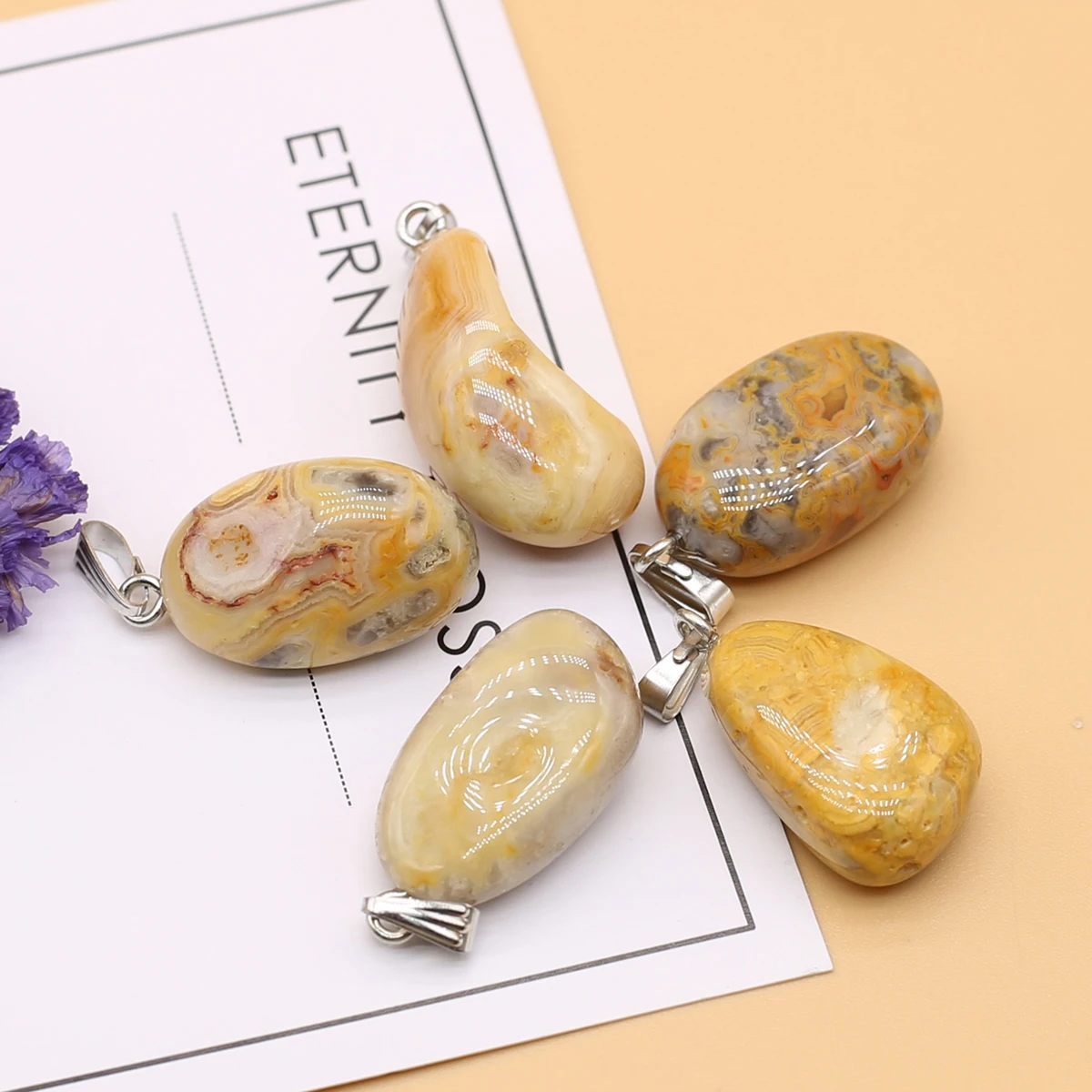 

15x25mm Natural Stone Pendants Irregular Polished Yellow Crazy Agate for Jewelry Making DIY Women Necklace Earring Accessories