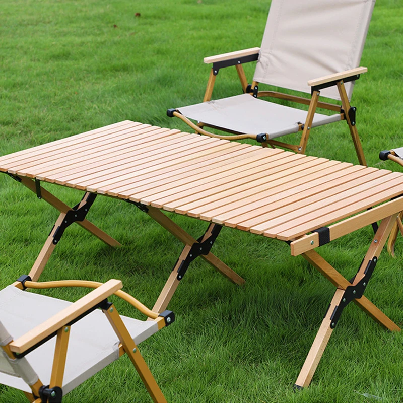 HCLDJM Folding Wood Portable Outdoor Indoor All-Purpose Foldable Picnic Table Cake Roll Wooden Table in a Bag for Picnic Camping