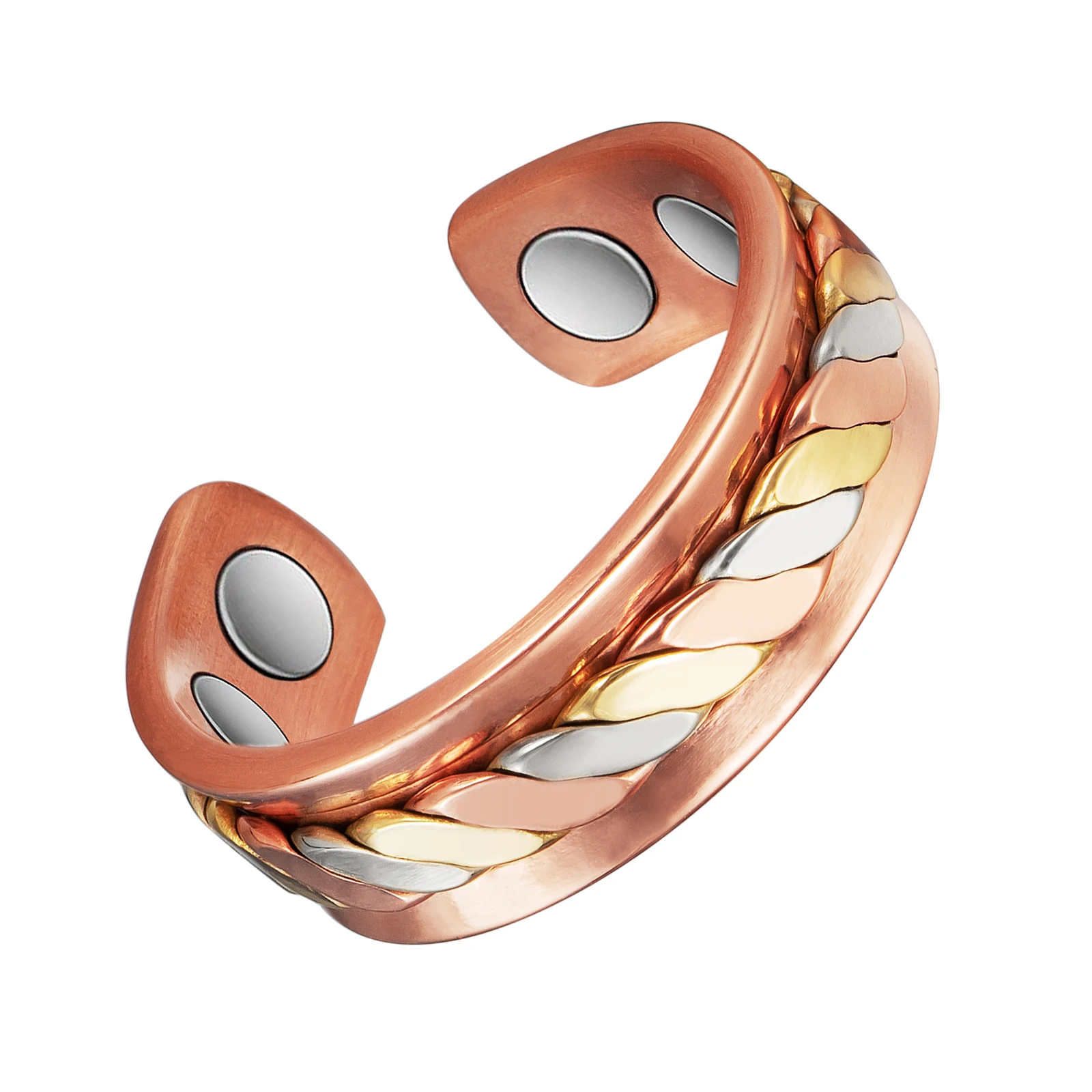 

Wollet Tricolor Braided Copper Magnetic Ring 99.99 Solid Holds 4 Magnets Adjustable Size Unisex