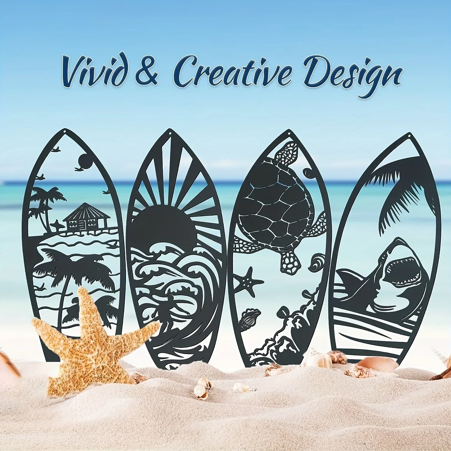 

4pcs/set Surfboard Wall Carving Metal Crafts Ornaments Home Decoration Marine Murals Metal Art Wall Decoration