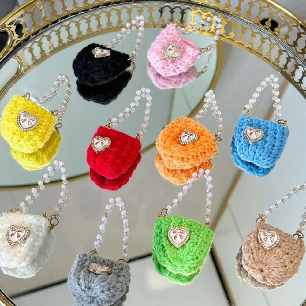 Miniature Pearl Chain Crossbody Bag Crochet Braid Woven Doll Knitted Shoulder Bag Handbag Sweet Mini Crossbody Doll Bag BJD Doll