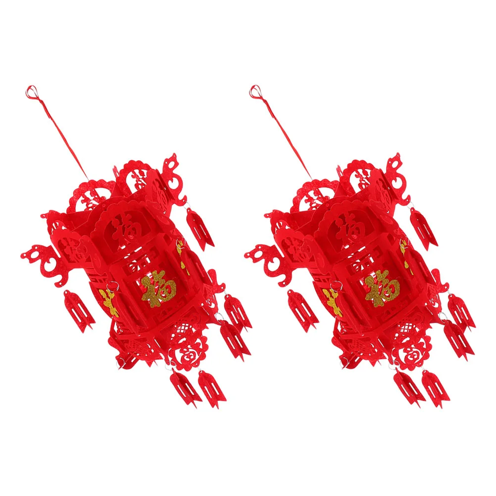 

2022 Chinese New Year Lanterns: 2Pcs 3D Red Fu Lanterns Ornaments Spring Festival Felt Lantern Ornaments Wedding Lantern Spring