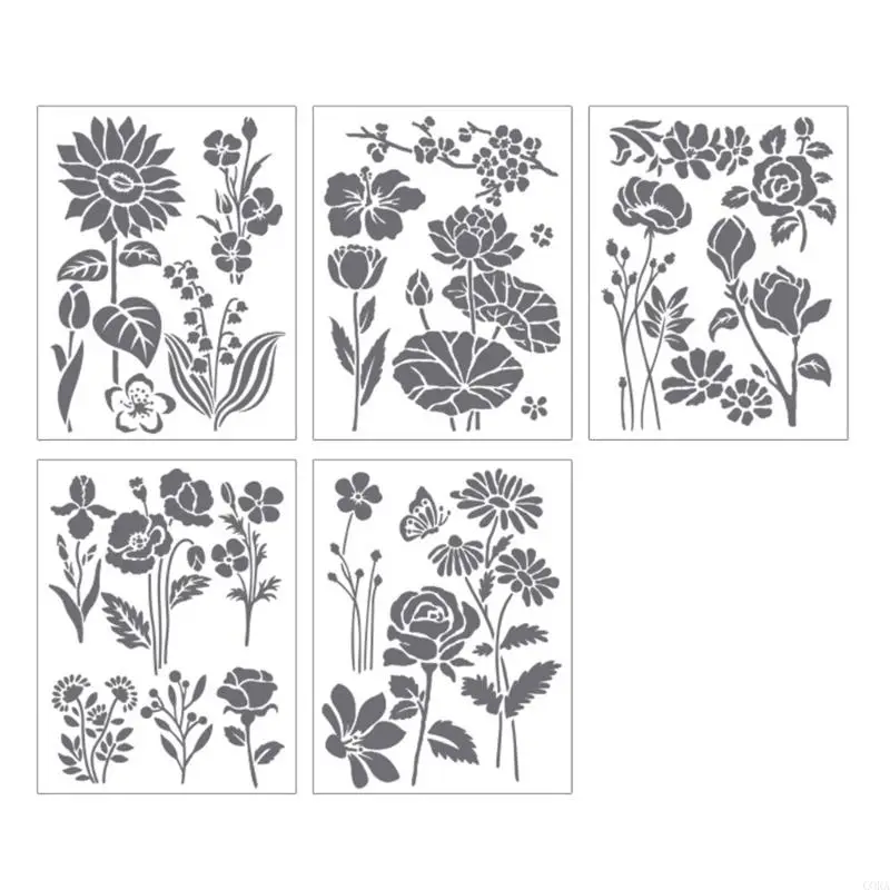 CORA 5Pcs 재사용 가능한 애완 동물 그림 템플릿 6.7x5In 나비/꽃/잎 스텐실 어린이를위한 스크랩북 저널 앨범 그리기