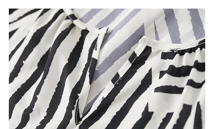 SENTUBILA Women Elegant Print Chiffon Blouses and Tops 2025 Contrast Striped Round Neck Puff Sleeve Loose Autumn Shirts 133V5130