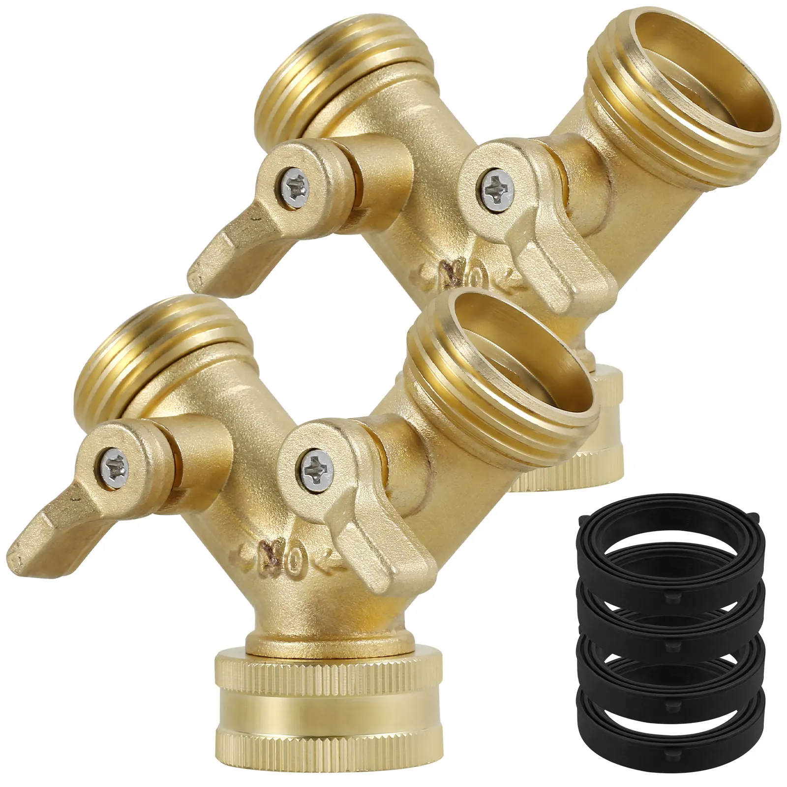 

2Pcs Hose Splitter Heavy Duty Brass Hose Y Connector 2 Way 360° Rotatable Y Valve Water Garden Hose Adapter 3/4inch Water Spigot