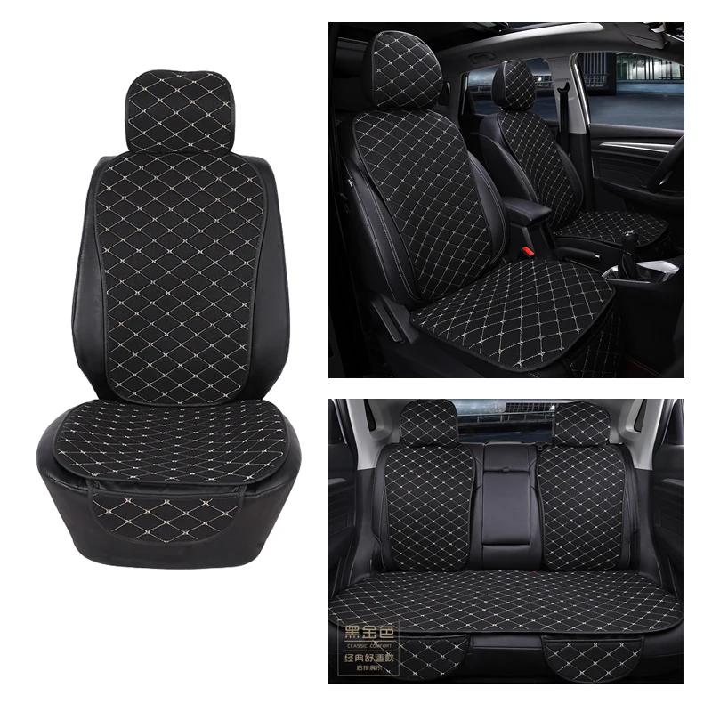 Flax Car Seat Cover Front Rear Full Set Choose Linen Seat Cushion Linen Fabric Seat Pad Protector Car Accessories Anti-Slip