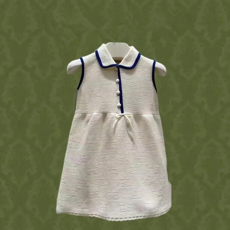 

2024 Summer New Fashion Hollow Ice Silk Girl Sleeveless Tank Dress for Birthday Princess Dresses Designer Children Clothes