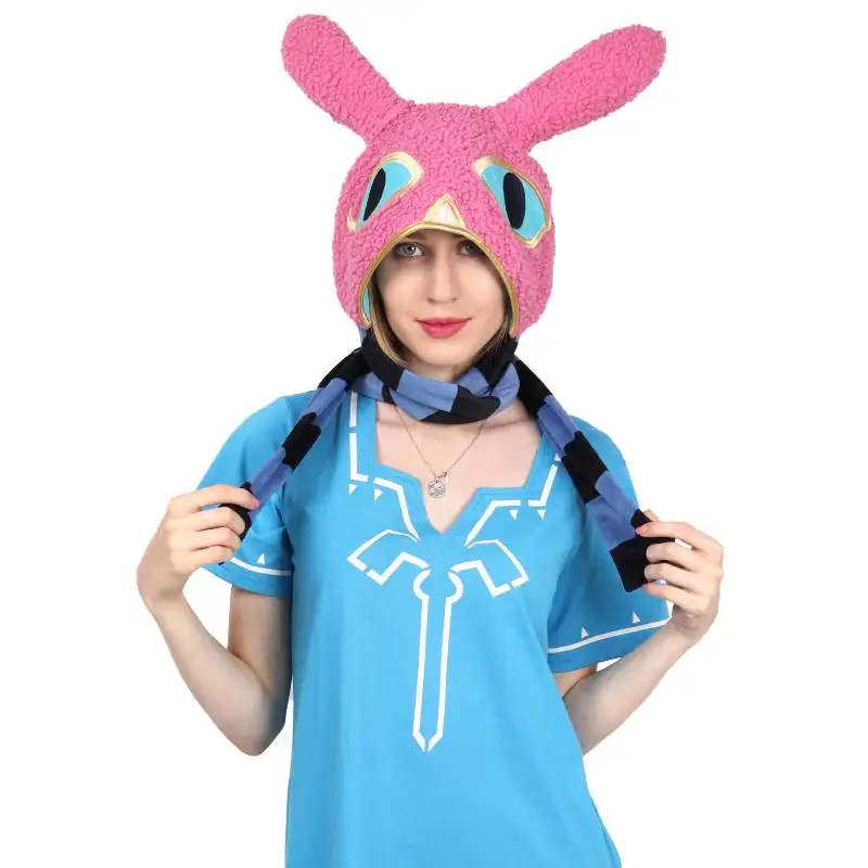 

DAZCOS Cute Ravio Rabbit Cosplay Hat Bunny Long Ears Hood Scarf Pink Game Rabbit Cosplay Hat Quality Velvet Breath Wild Hat