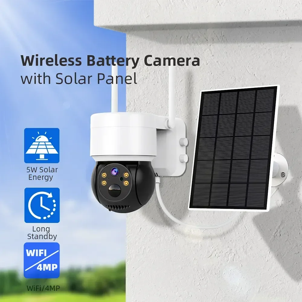 WIFI Solar Camera 4MP PIR Human Detection Outdoor Security with Solar Panel Wireless Surveillance PTZ Battery Camera iCsee Solar Security Camera