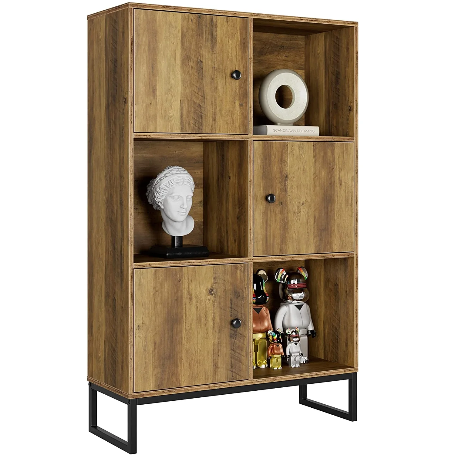 

Bookcase Wooden Bookshelf w/ 6 Compartments Floor Standing Storage Unit for Files for Living Room Office Entryway Hallway Rustic
